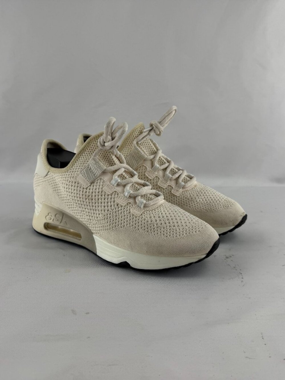 Ash Look S Knit Beige Cream Women Sneaker Chunky Sole Athletic Shoes Size 38